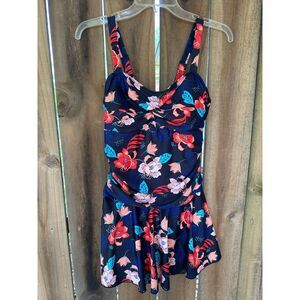 SHEKINI FLORAL SKIRTED Crossover Ruched ONE PIECE SWIMSUIT M NWOT